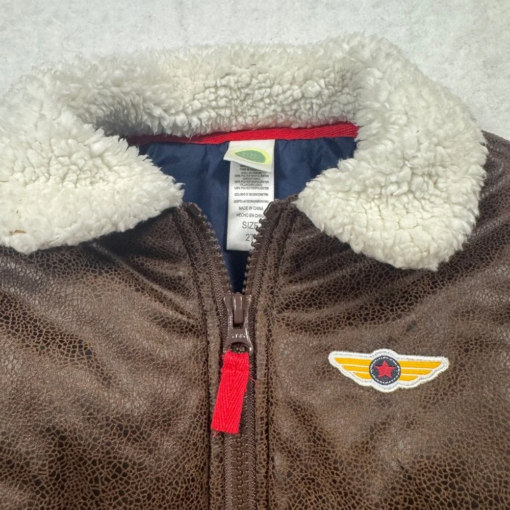 Little Me Toddler Boys Brown Faux Leather Aviator Bomber Jacket Size 2T - Picture 4 of 10